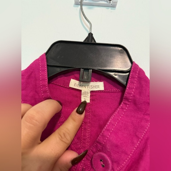 Eileen Fisher Jacket Womens S Small Pink Irish Linen Big Buttons Cinch Tie Waist - Picture 2 of 3